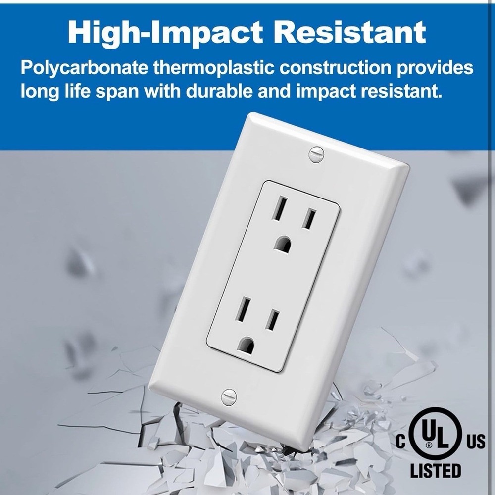 BESTTEN 30 Pack 15 Amp Decorator Receptacle Outlet w/ Screwless Wall Plates - Picture 3 of 9